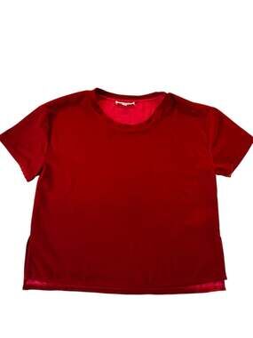 Good American Red Velour Short Sleeve Side Slit Tee